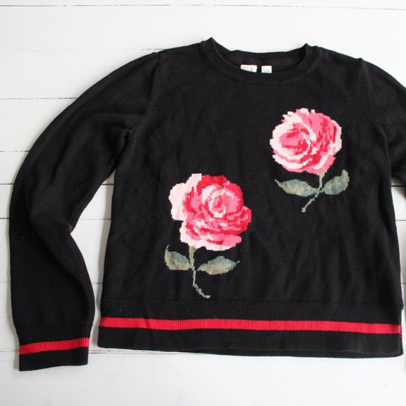 GAP Kids Holiday Rose Graphic Knit Crewneck Sweater - Picture 1 of 7